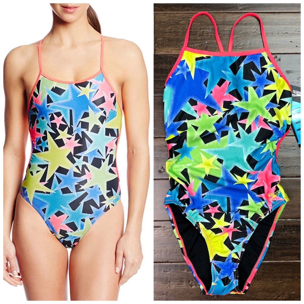 Speedo Swimsuit Poly Gone Mesh Back One Piece New